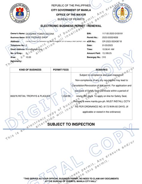 manila city hall business permit contact number